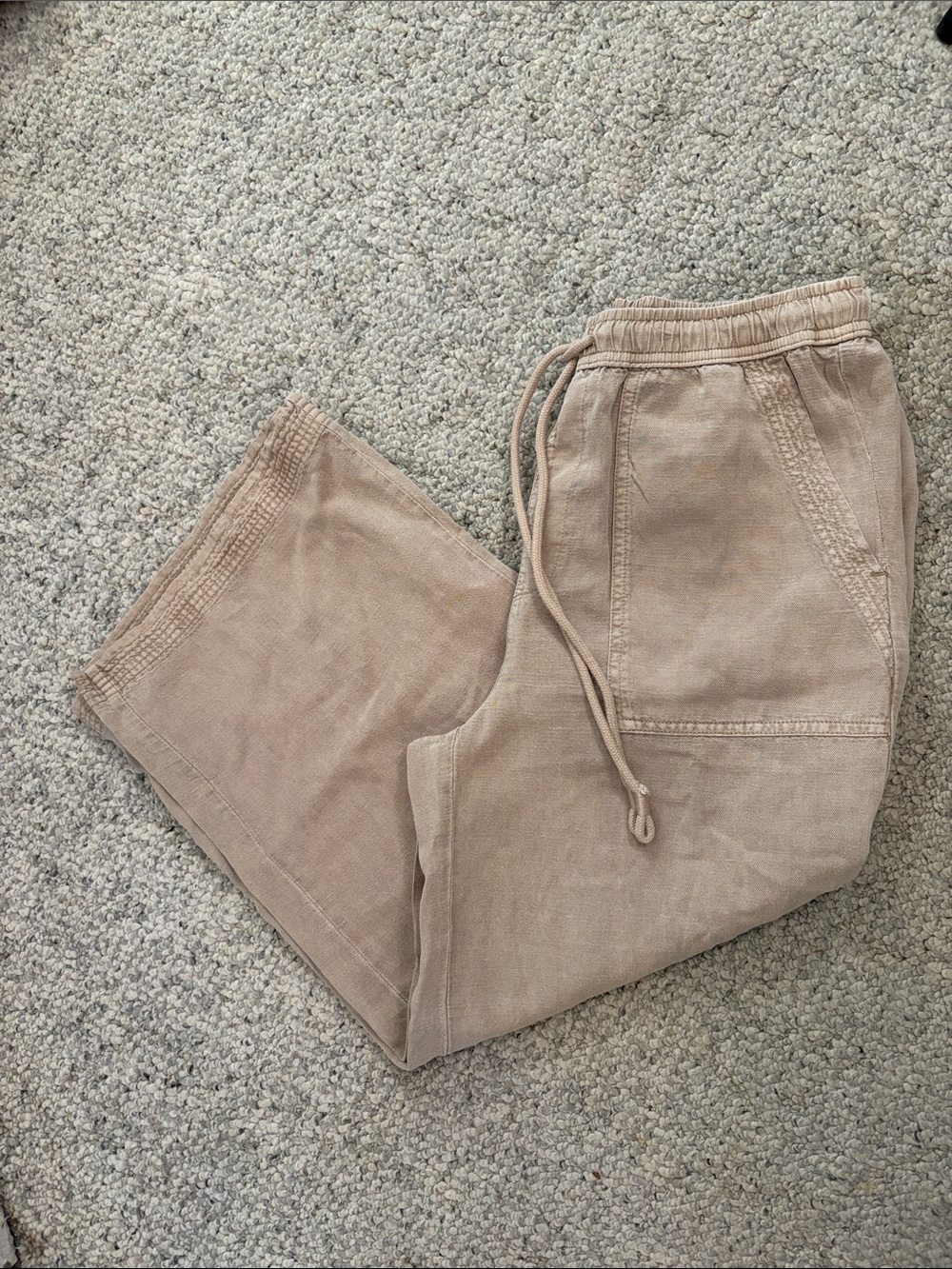 Joie sand linen blend pants drawstring elasticized waist Size Medium